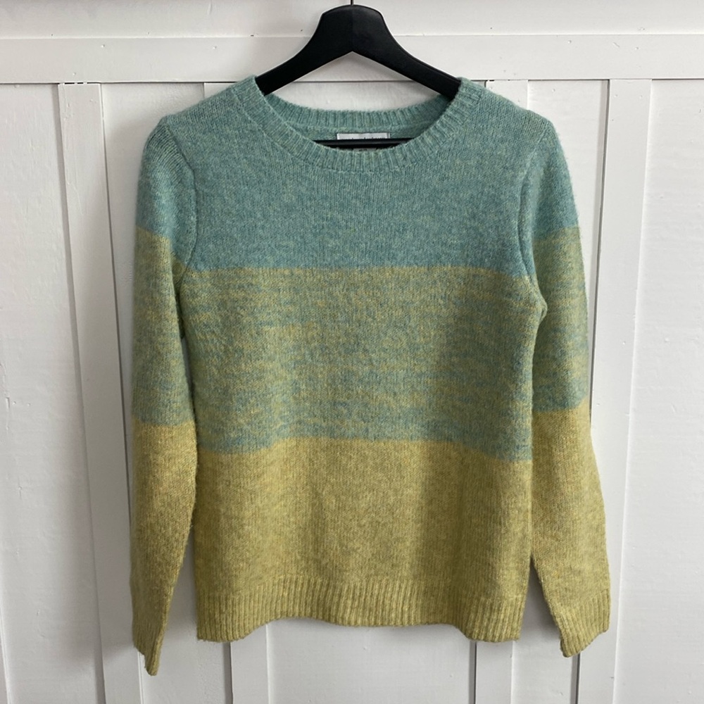 Cupcakes and Cashmere Blue & Yellow ColorBlock Oversized Crewneck Sweater Sz XS